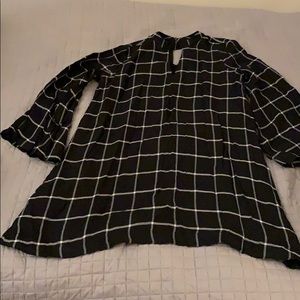 Plaid black and white dress with bell sleeves